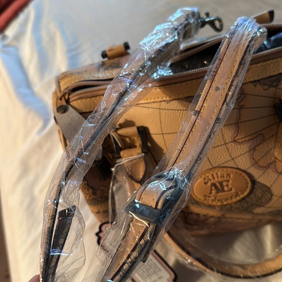 Allan Edward world map satchel new some marks see photos I pointed out. NWT - Picture 13 of 14
